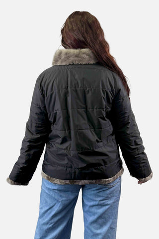 gray reversible sheared sectioned mink fur jacket with zip front