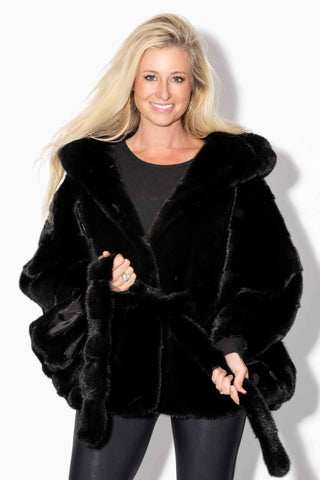 Chevron Ranch Mink Fur Cape with Hood & Belt
