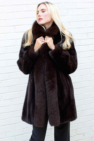 Mink Fur Stroller with Fox Fur Tuxedo & Bracelet Cuffs.