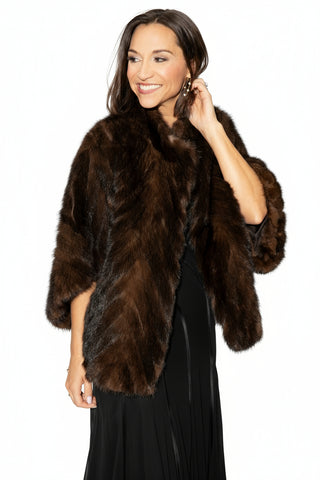 mahogany chevron sectioned mink fur cape