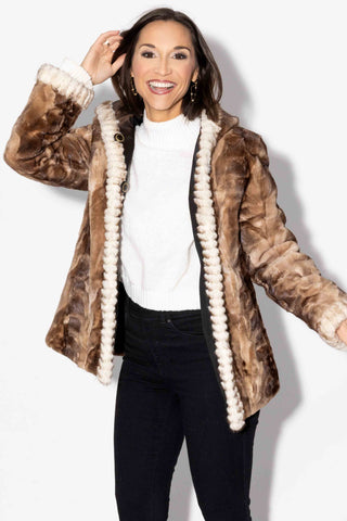 beige cross reversible mink fur jacket with hood