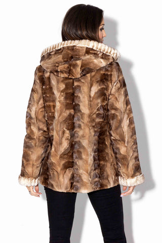 beige cross reversible mink fur jacket with hood