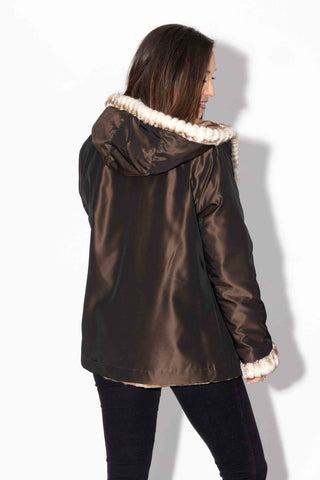 beige cross reversible mink fur jacket with hood