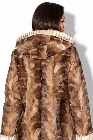 beige cross reversible sheared mink fur stroller with hood