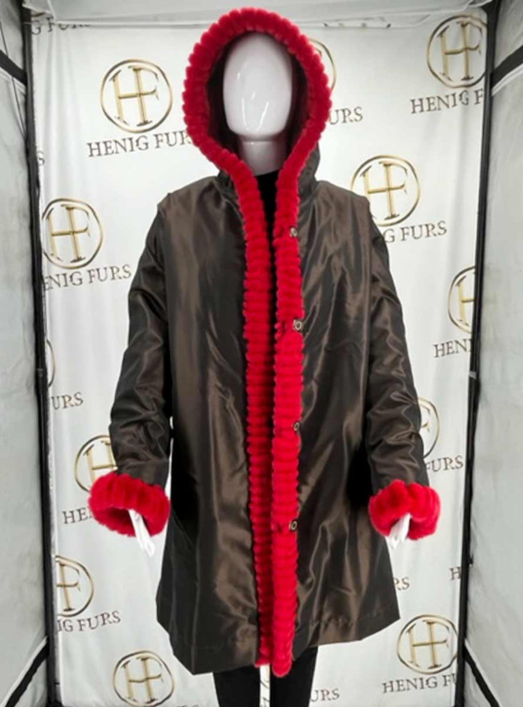 Red Reversible Sheared Mink Fur Stroller with Hood