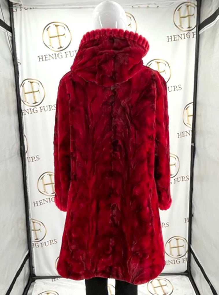 Red Reversible Sheared Mink Fur Stroller with Hood