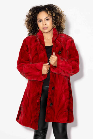 red reversible sheared sectioned mink fur stroller