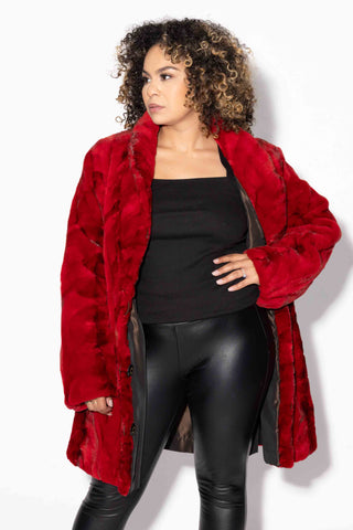 red reversible sheared sectioned mink fur stroller