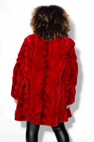 red reversible sheared sectioned mink fur stroller