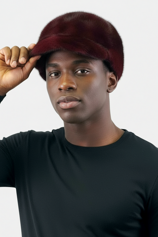 burgundy men's mink fur baseball cap
