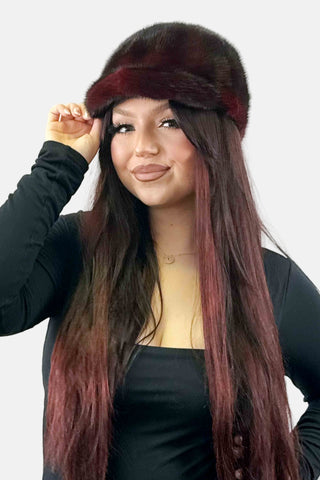 burgundy women's mink fur baseball cap