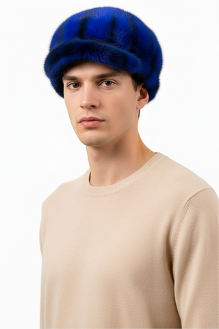 blue men's mink fur baseball cap