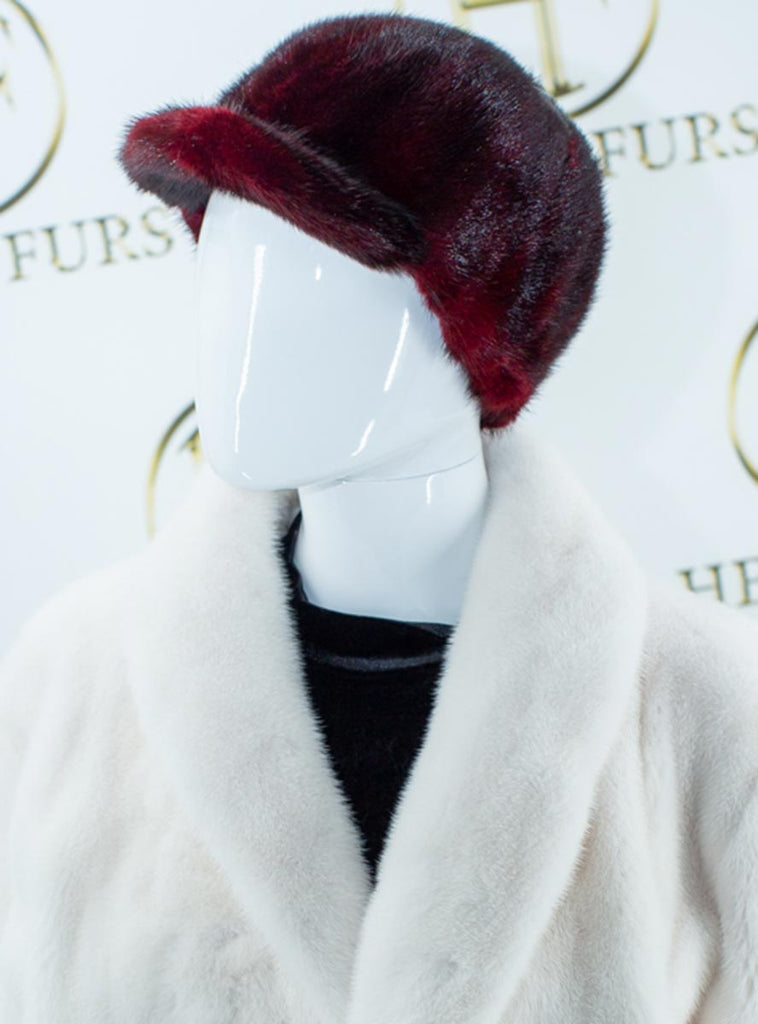 women's burgundy mink fur baseball cap