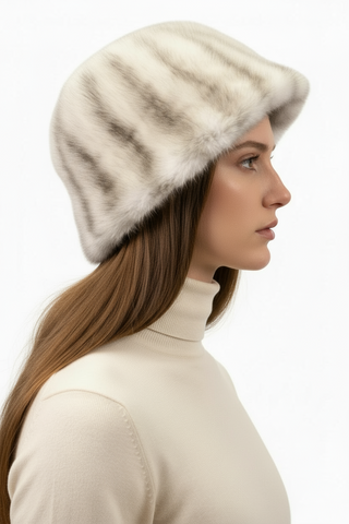 women's black cross mink fur bucket hat