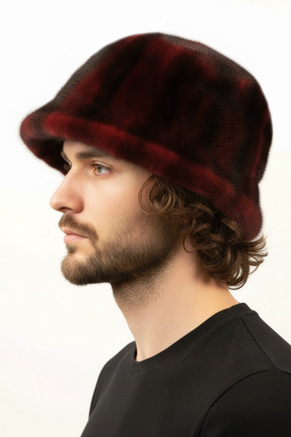 men's burgundy mink fur bucket hat