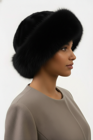ranch mink fur hat with fox fur trim