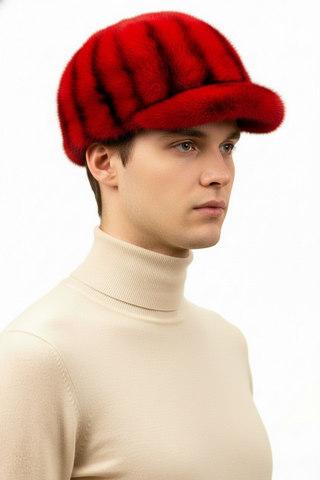 men's red mink fur baseball cap