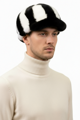 men's ranch and white mink fur baseball cap