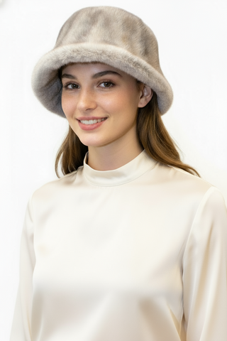 women's gray mink fur bucket hat