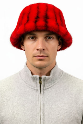 men's red mink fur bucket hat