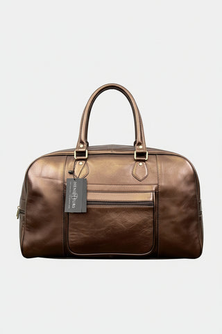 bronze foil leather weekend bag