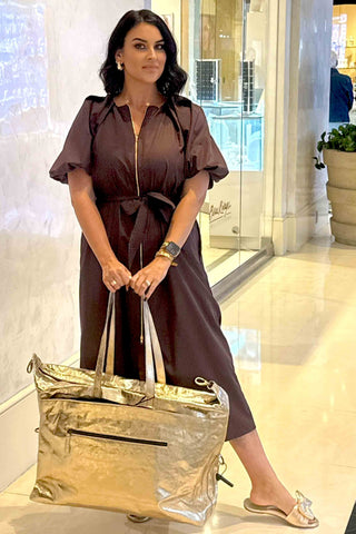 gold foil leather weekend bag