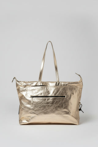 gold foil leather weekend bag