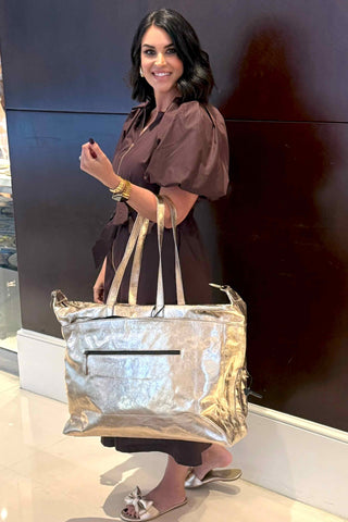 gold foil leather travel bag