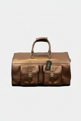 bronze foil leather garment duffle bag