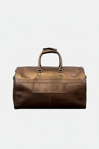 bronze foil leather garment duffle bag