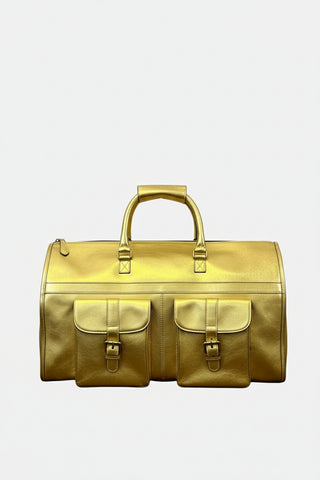 gold foil leather garment duffle bag