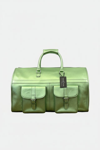 green foil leather garment duffle bag