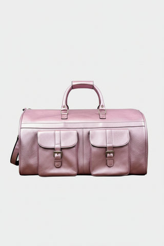 pink foil leather garment duffle bag