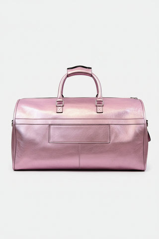 pink foil leather garment duffle bag
