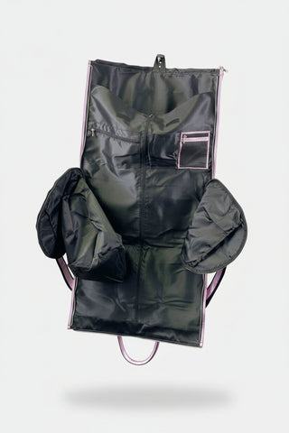 inside of foil leather garment duffle bag