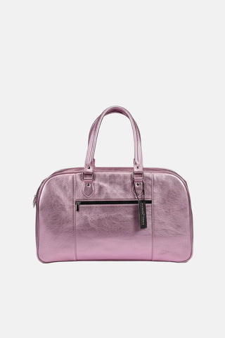 pink foil leather weekend bag