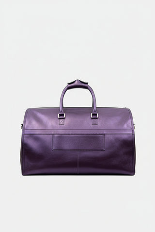 purple foil leather garment duffle bag