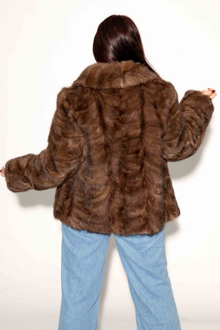 brown sectioned mink fur bolero jacket