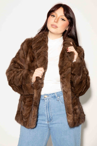 brown sectioned mink fur bolero jacket