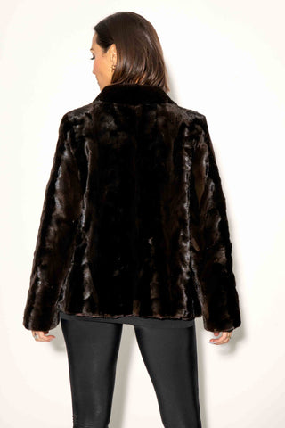 brown reversible sheared sectioned mink fur jacket