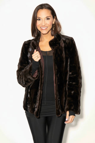 brown reversible sheared sectioned mink fur jacket