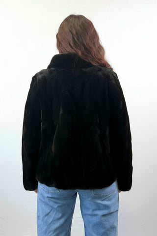 black reversible sheared sectioned mink fur jacket