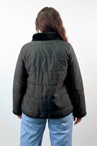 black reversible sheared sectioned mink fur jacket