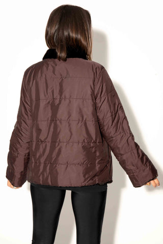 Brown reversible sheared sectioned mink fur jacket