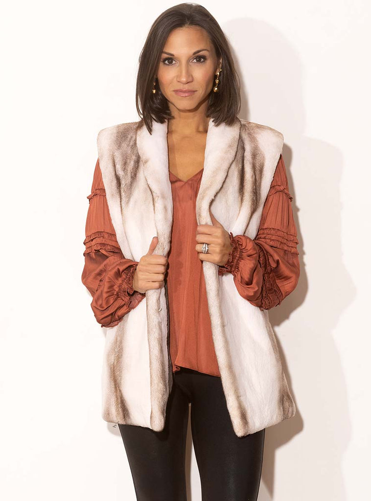 beige cross sheared mink fur vest