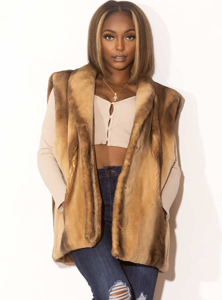 gold cross sheared mink fur vest