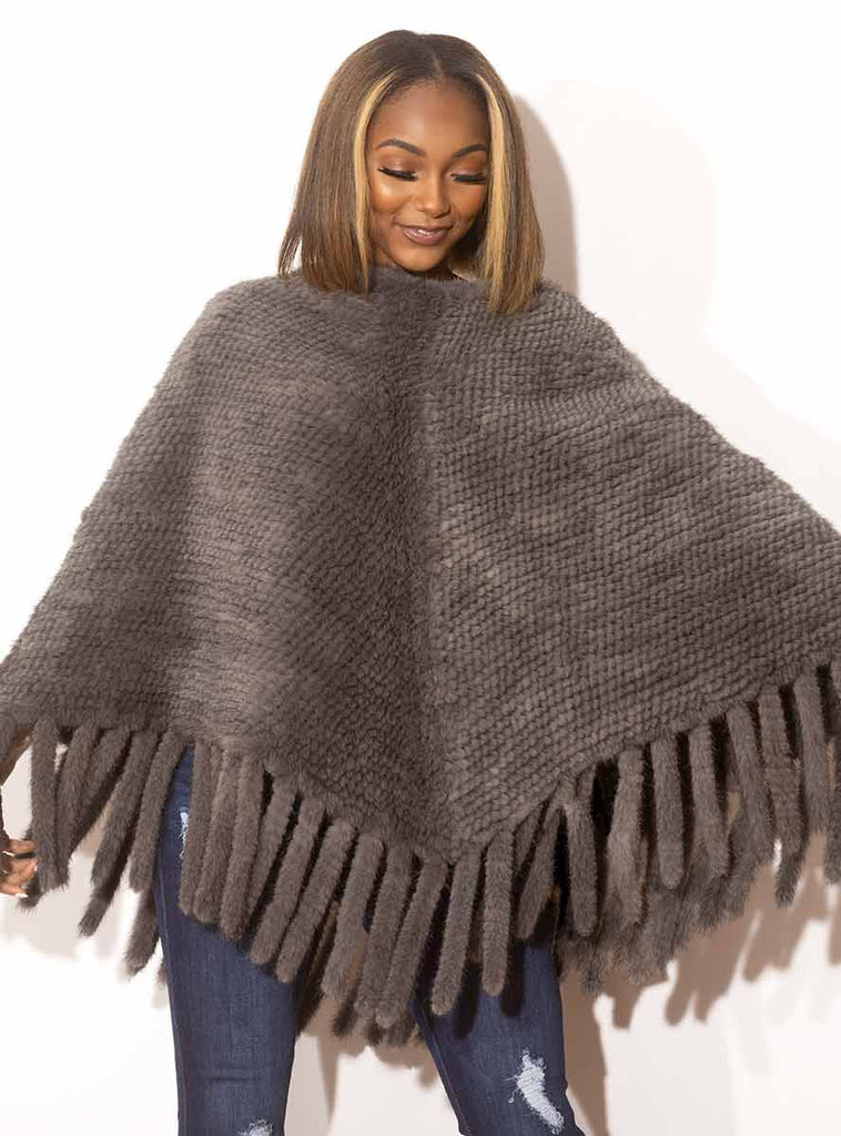 Gray Knitted Mink Fur Poncho