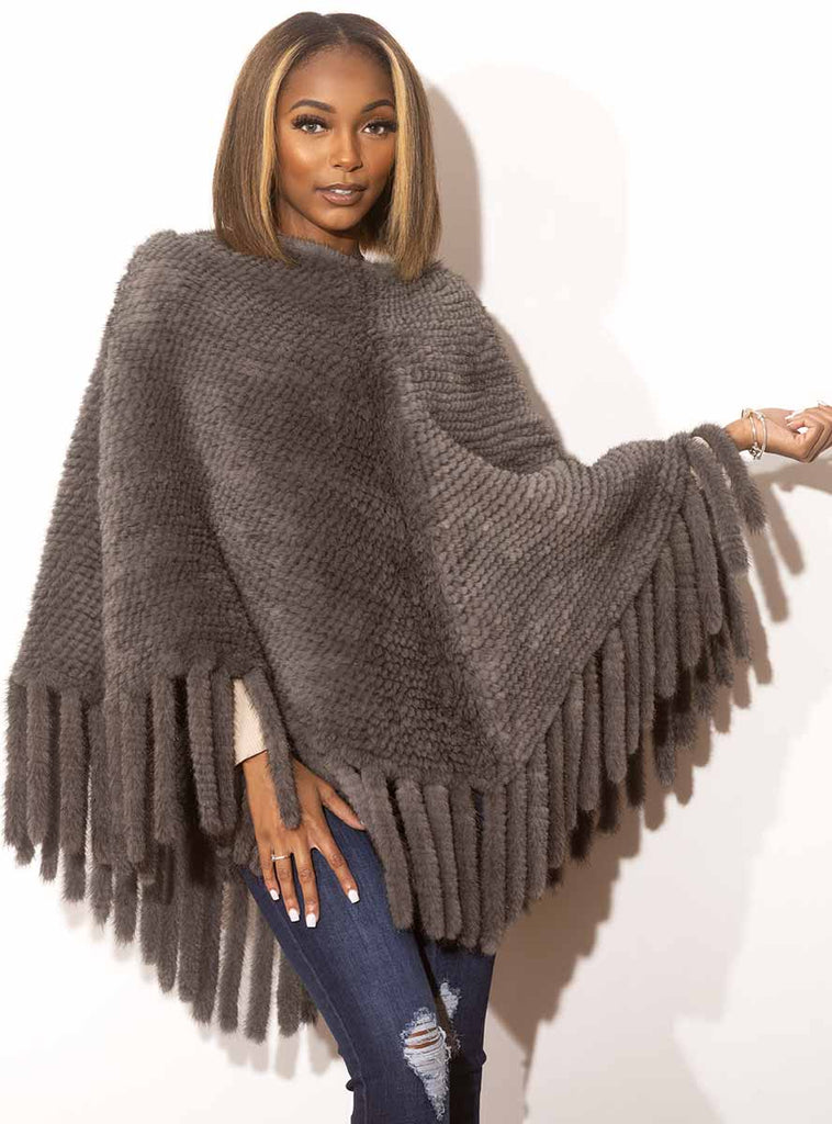gray knitted mink fur poncho