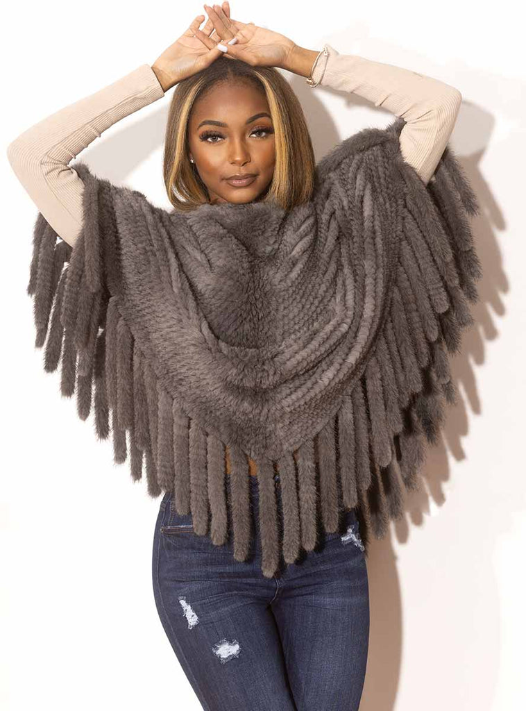 Gray Knitted Mink Fur Poncho