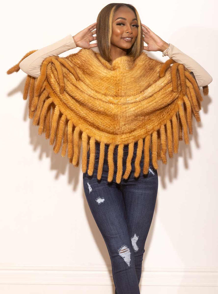 Whisky Knitted Mink Fur Poncho